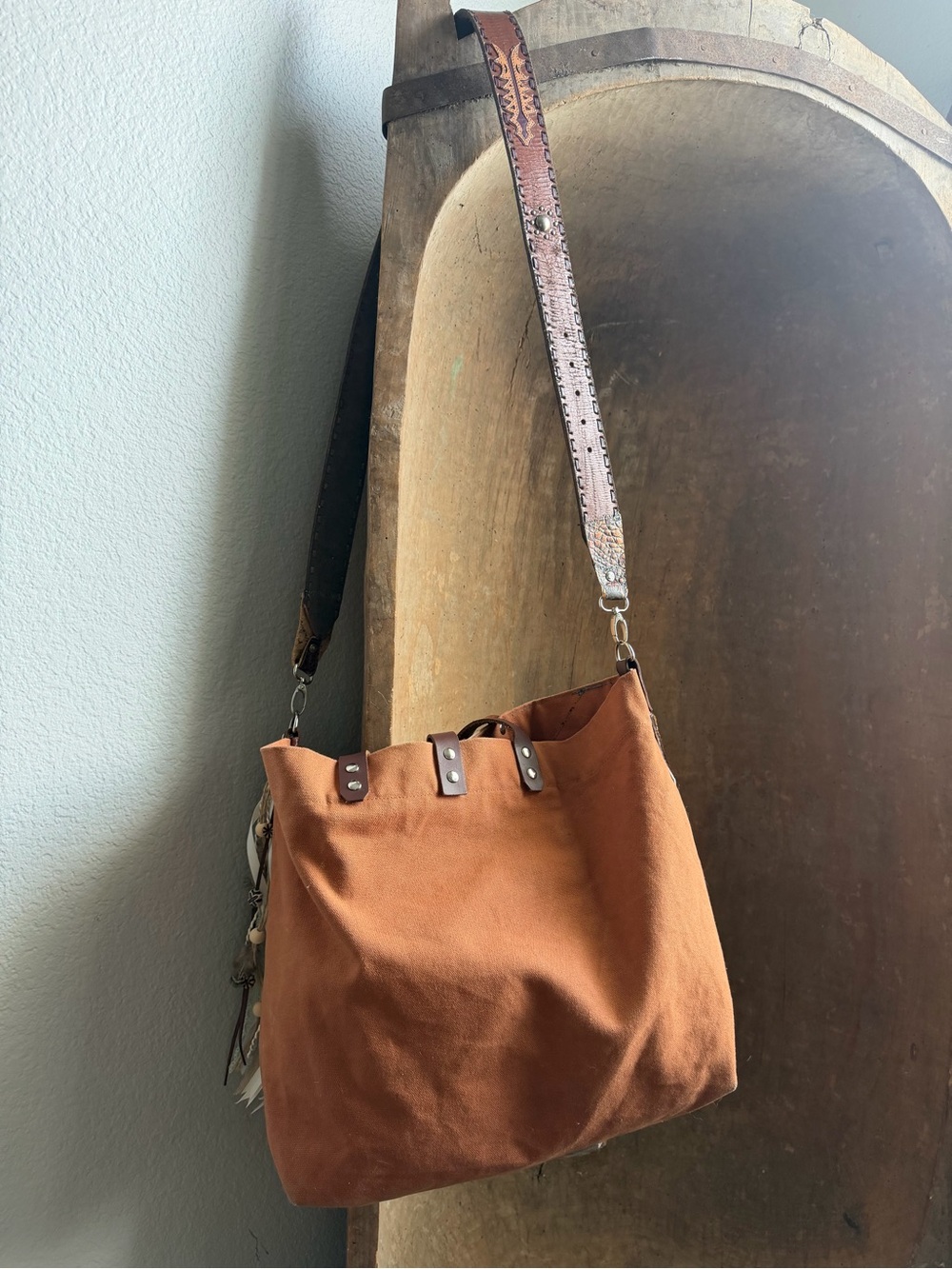 Boho Patchwork Shoulder Bag - Rust Brown - Picture 4 of 6